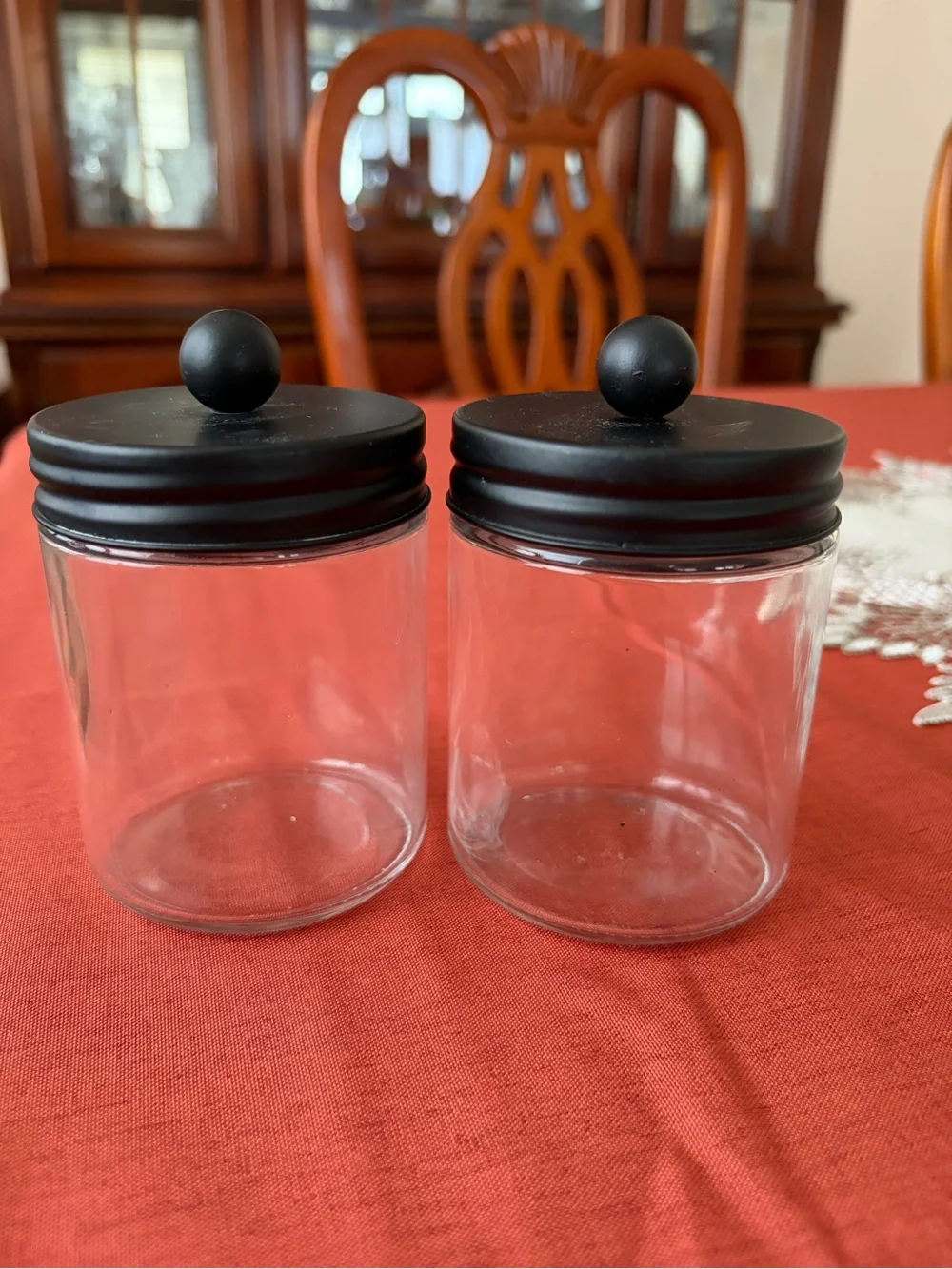 Bathroom organizers and storage 2 pack glass with black lids